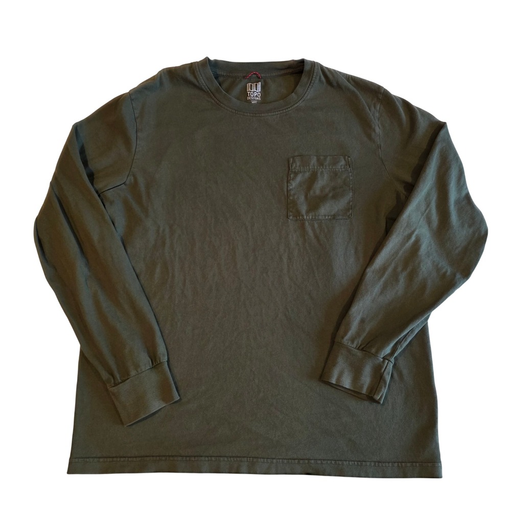 Topo Designs Mens Long Sleeve Pocket Tee Green Organic Cotton Large Fall 2023